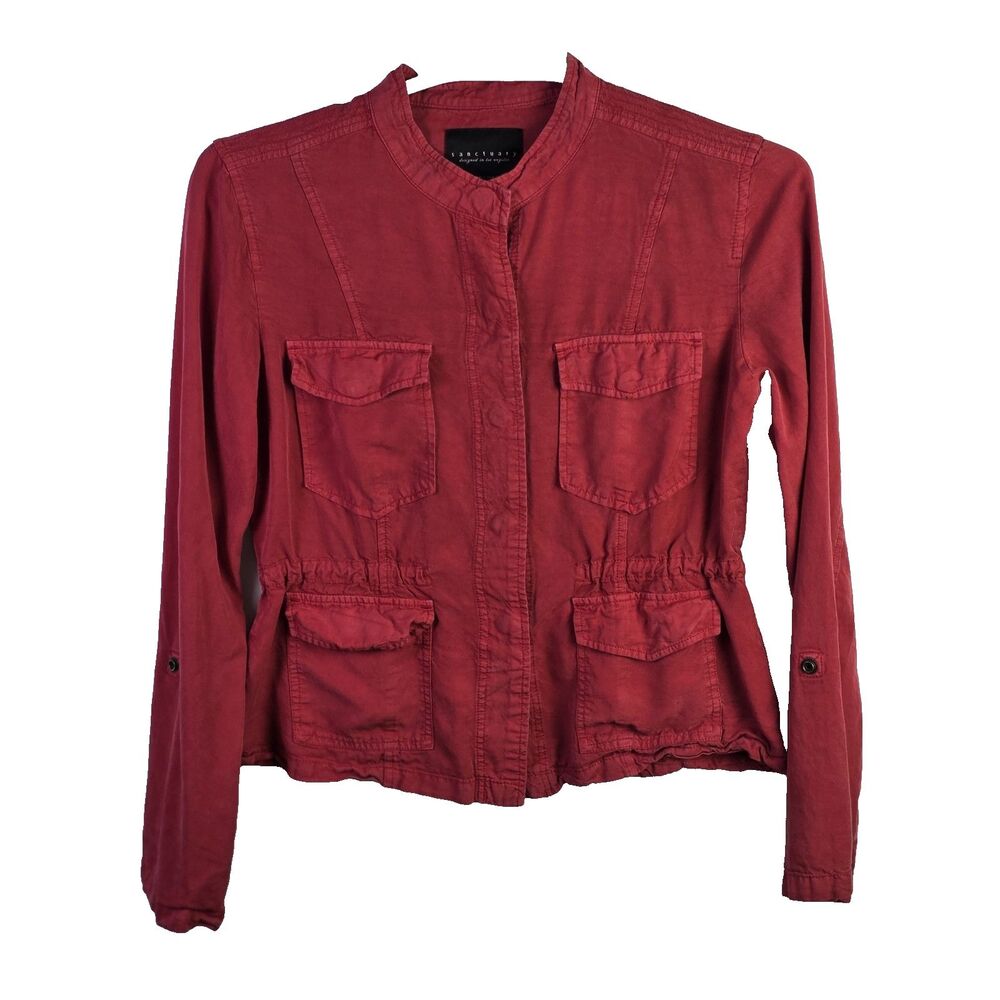 Sanctuary Women’s Medium Red Cargo Jacket With Roll Tab Sleeves